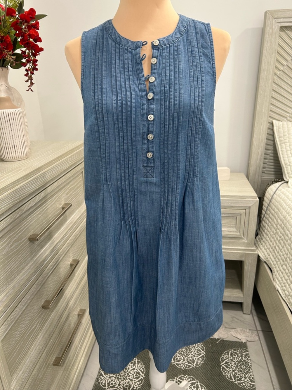 Sonoma Denim-Style Sleeveless Pintuck Mini Dress - Blue
